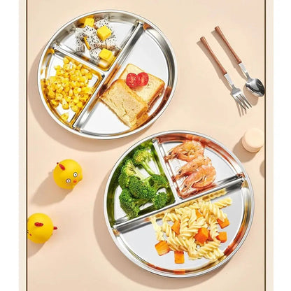 Unbreakable Portion Control Plate 304 Stainless Steel Round Divided Dinner Plates Weight Loss Balanced Diet American Fitness CLub