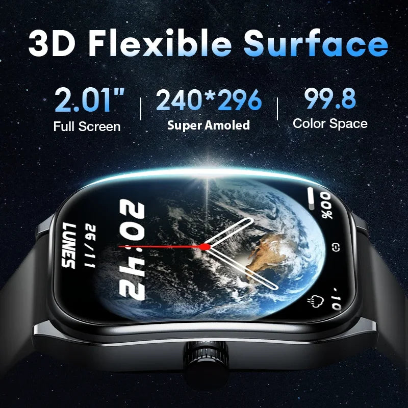 Smart Watch 2.01'' AMOLED Curved Screen IP68 Waterproof Bluetooth 5.3 Call AI Vioce Assistant Fitness Smartwatch for Men American Fitness CLub