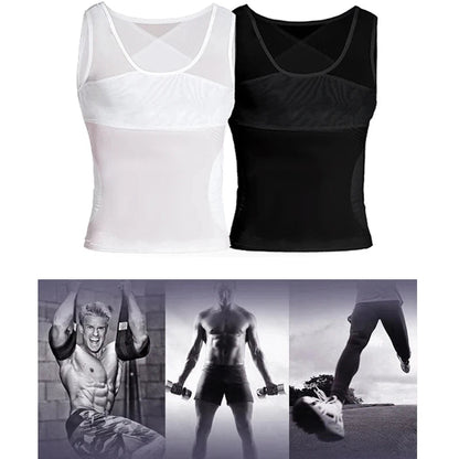 Compression Shirts for Men Slimming Undershirt Body Shaper Fitness Tank Tops Workout Sleeveless Shapewear Vest Mesh Cross Tops American Fitness CLub