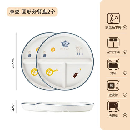 Breakfast Western Noodle Plate Household Three Grid Quantitative Weight Loss Plate Children's 3-grid ceramic meals plates American Fitness CLub