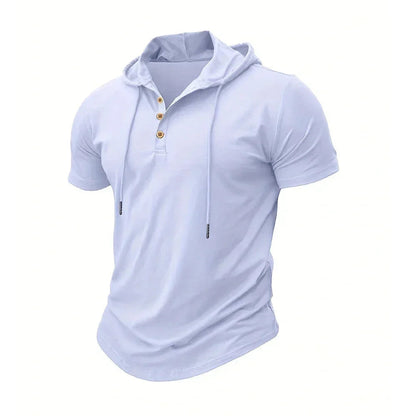 Men's T Shirt Summer Slim Fitness Hooded Short-Sleeved Tees Male Lightweight Hoodie Fitness Breathable Sports Tops American Fitness CLub