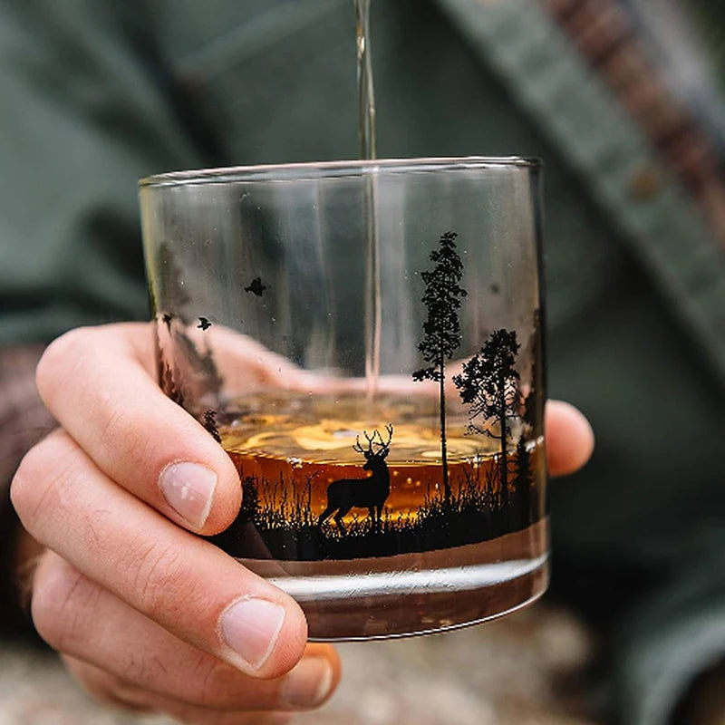 Whiskey Glass Drinks Cups Unique Themed Cocktail for Outdoor Enthusiasts Nature Lovers Forest Animals Design Drinking Glasses American Fitness CLub