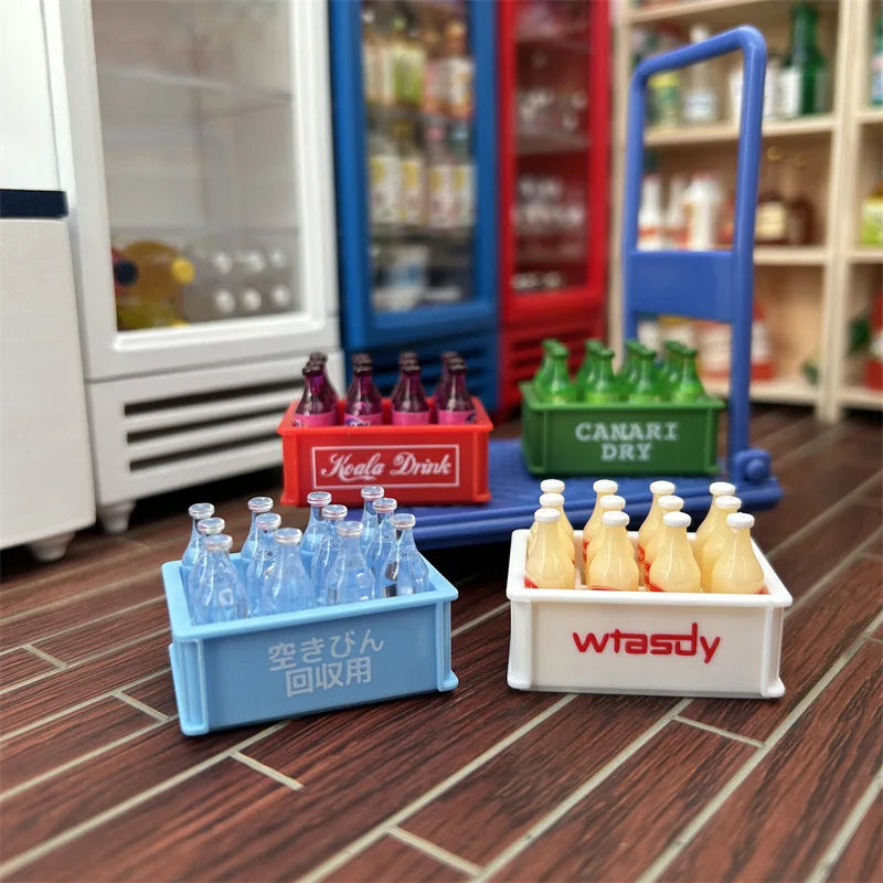 1Set 1:12 Dollhouse Miniature Drinks Soda Drink Bottle with Storage Box Model Doll House Living Scene Decor Toy меблі для кукол American Fitness CLub