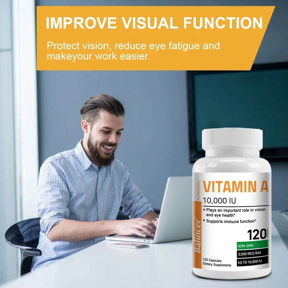 Vitamin A Capsules - Antioxidant, Promotes Healthy Skin, Eyes, and Immune System, Helps Improve Vision, Non-GMO, 120 Capsules American Fitness CLub