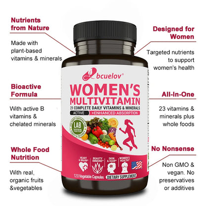 Women's Multivitamin Supplement - 21 Daily Vitamins and Minerals-Brain, Heart, Joints, Skin, Hair, Immunity, Enhanced Absorption American Fitness CLub