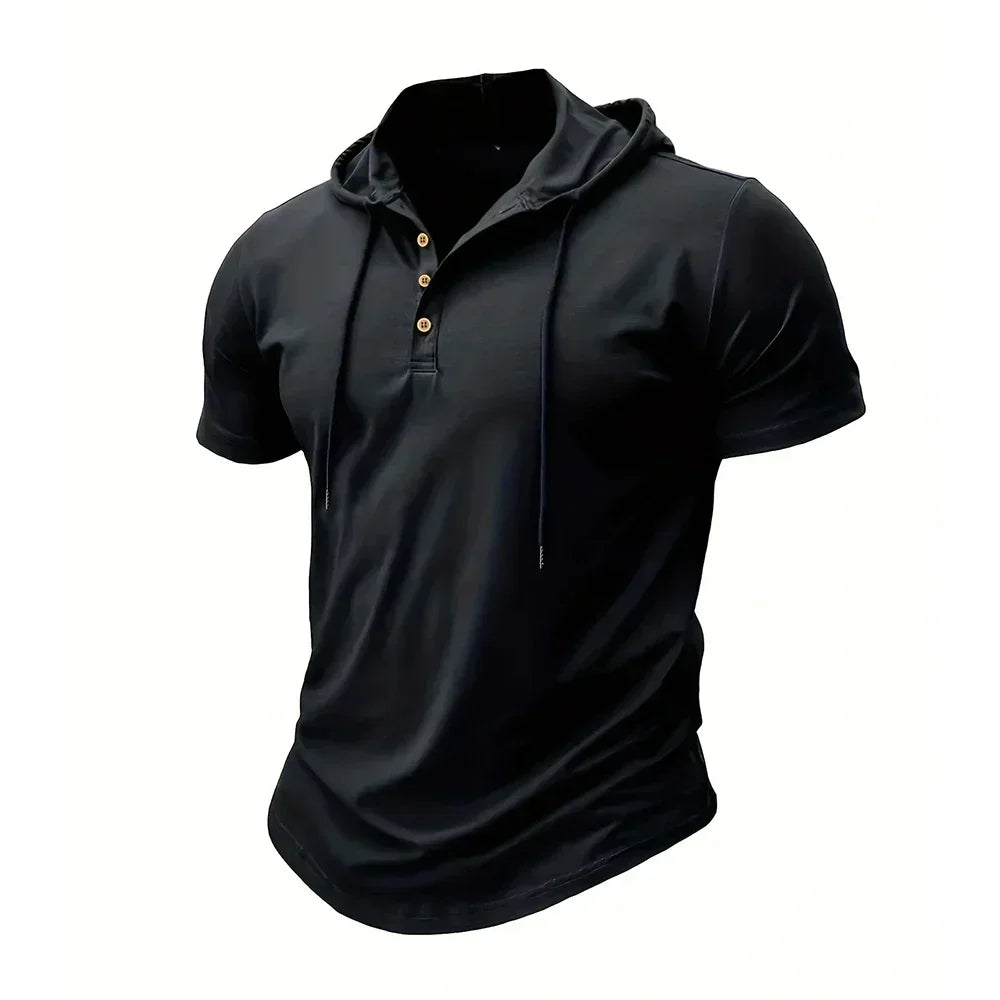 Men's T Shirt Summer Slim Fitness Hooded Short-Sleeved Tees Male Lightweight Hoodie Fitness Breathable Sports Tops American Fitness CLub