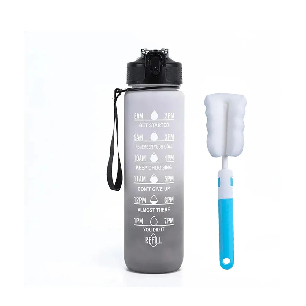 32 oz Drinking Water Bottle with Times to Drink and Straw, Motivational with Carrying Strap, Leakproof BPA & Toxic Free American Fitness CLub