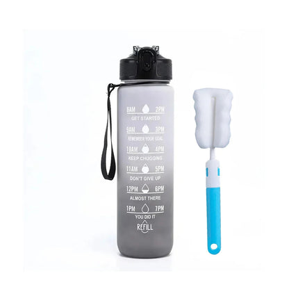 32 oz Drinking Water Bottle with Times to Drink and Straw, Motivational with Carrying Strap, Leakproof BPA & Toxic Free American Fitness CLub