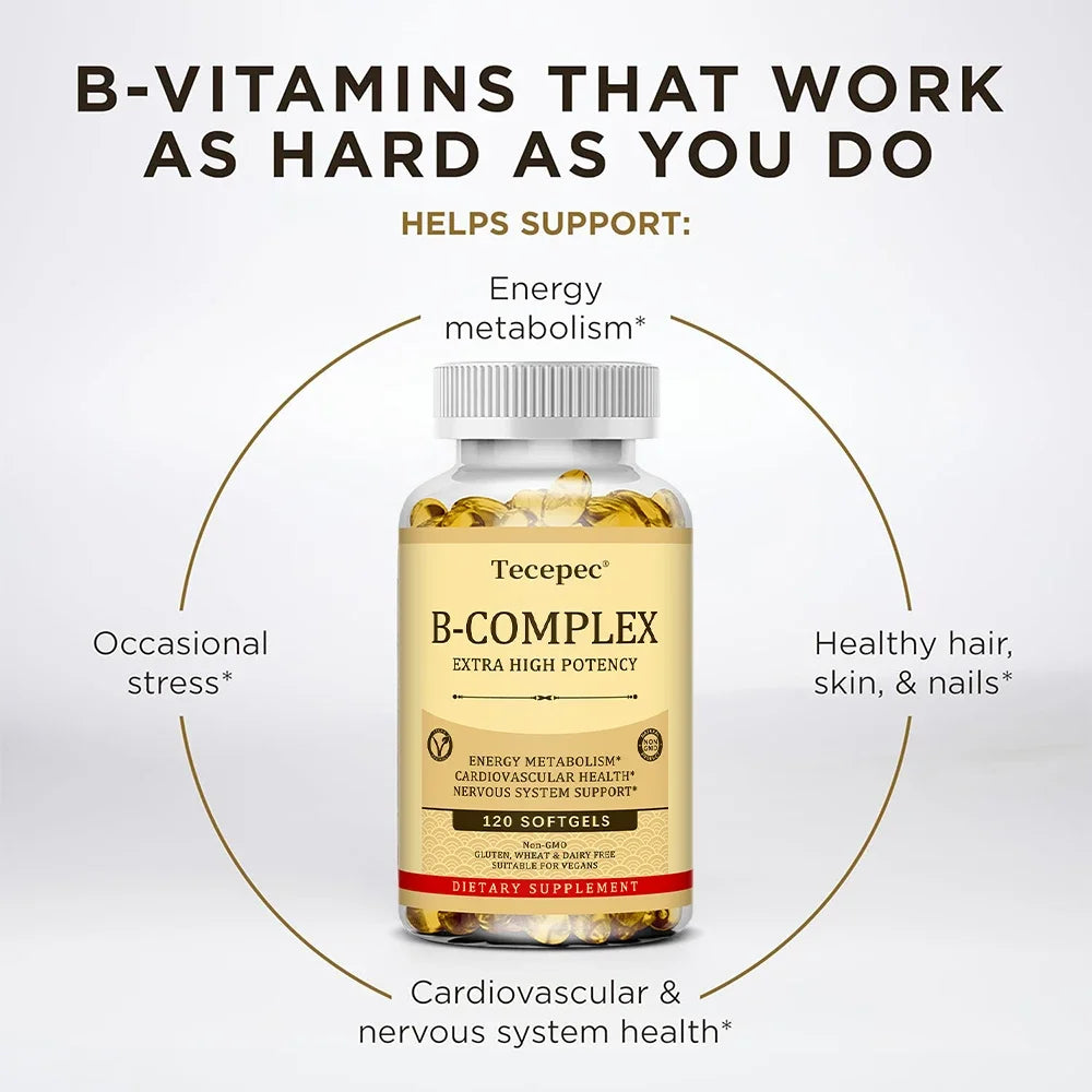 Vitamin B Complex-Contains Vitamins B1, B2, B3, B6, B5, B12 - Replenish Energy, Fight Stress and Enhance Immunity - 120 Capsules American Fitness CLub