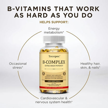 Vitamin B Complex-Contains Vitamins B1, B2, B3, B6, B5, B12 - Replenish Energy, Fight Stress and Enhance Immunity - 120 Capsules American Fitness CLub