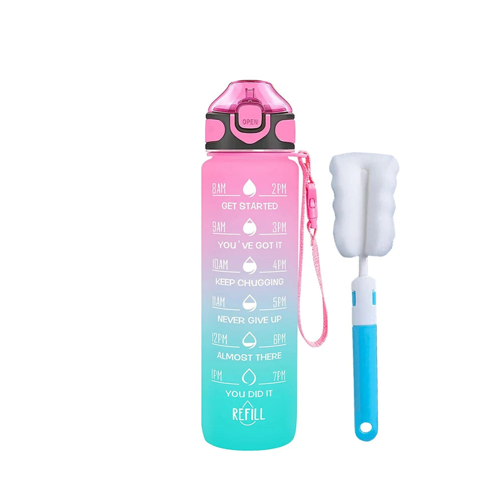 32 oz Drinking Water Bottle with Times to Drink and Straw, Motivational with Carrying Strap, Leakproof BPA & Toxic Free American Fitness CLub