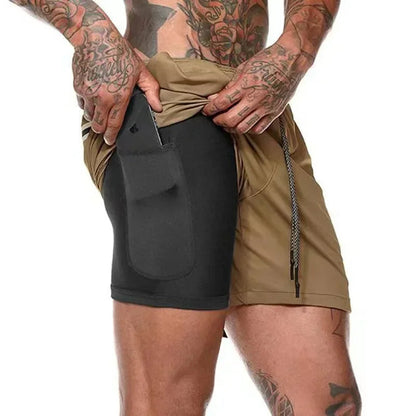 Running Shorts Men Gym Sports Shorts 2 In 1 Quick Dry Workout Training Gym Fitness Jogging Short Pants Summer Men Shorts American Fitness CLub