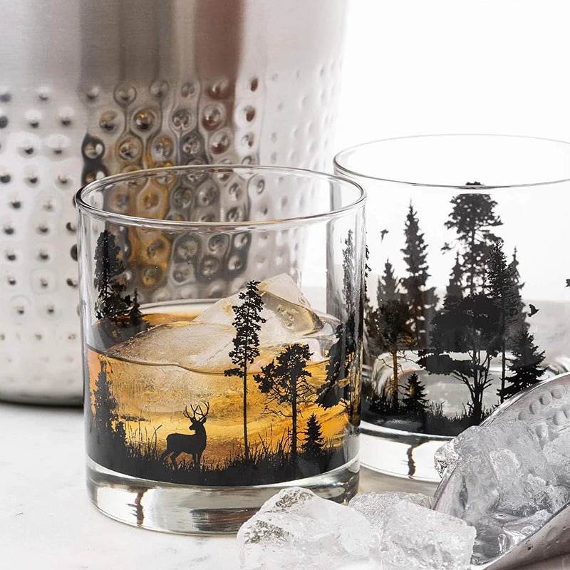 Whiskey Glass Drinks Cups Unique Themed Cocktail for Outdoor Enthusiasts Nature Lovers Forest Animals Design Drinking Glasses American Fitness CLub