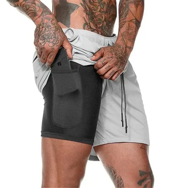 Running Shorts Men Gym Sports Shorts 2 In 1 Quick Dry Workout Training Gym Fitness Jogging Short Pants Summer Men Shorts American Fitness CLub