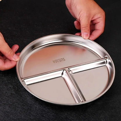 Unbreakable Portion Control Plate 304 Stainless Steel Round Divided Dinner Plates Weight Loss Balanced Diet American Fitness CLub