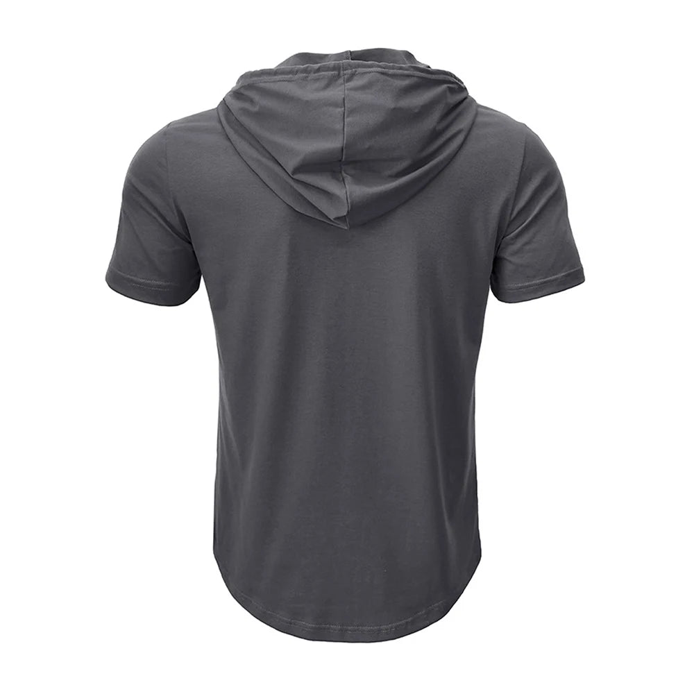 Men's T Shirt Summer Slim Fitness Hooded Short-Sleeved Tees Male Lightweight Hoodie Fitness Breathable Sports Tops American Fitness CLub