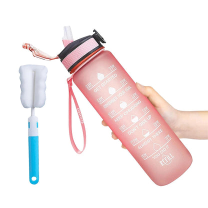 32 oz Drinking Water Bottle with Times to Drink and Straw, Motivational with Carrying Strap, Leakproof BPA & Toxic Free American Fitness CLub
