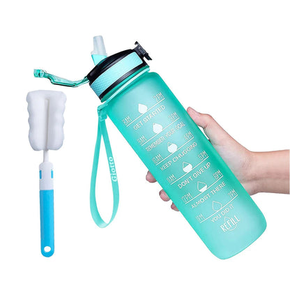 32 oz Drinking Water Bottle with Times to Drink and Straw, Motivational with Carrying Strap, Leakproof BPA & Toxic Free American Fitness CLub