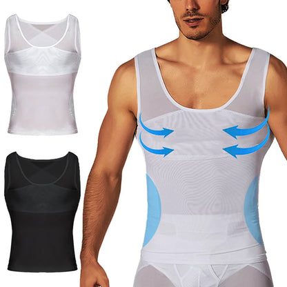 Compression Shirts for Men Slimming Undershirt Body Shaper Fitness Tank Tops Workout Sleeveless Shapewear Vest Mesh Cross Tops American Fitness CLub