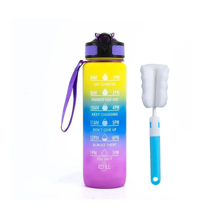 32 oz Drinking Water Bottle with Times to Drink and Straw, Motivational with Carrying Strap, Leakproof BPA & Toxic Free American Fitness CLub