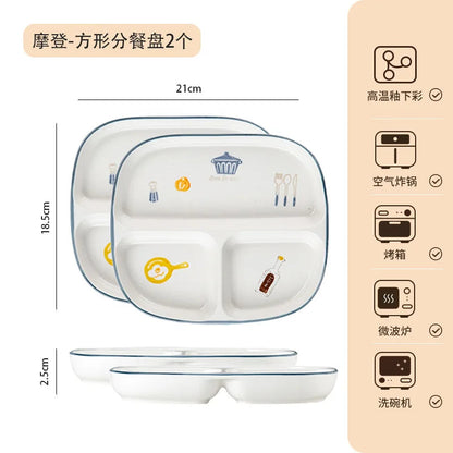 Breakfast Western Noodle Plate Household Three Grid Quantitative Weight Loss Plate Children's 3-grid ceramic meals plates American Fitness CLub