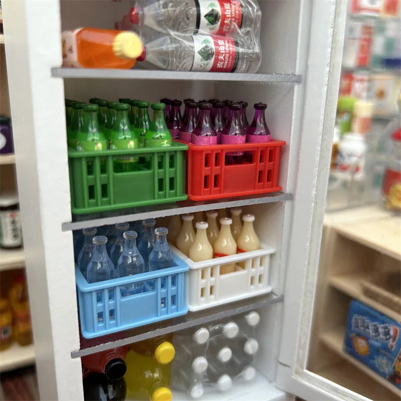 1Set 1:12 Dollhouse Miniature Drinks Soda Drink Bottle with Storage Box Model Doll House Living Scene Decor Toy меблі для кукол American Fitness CLub