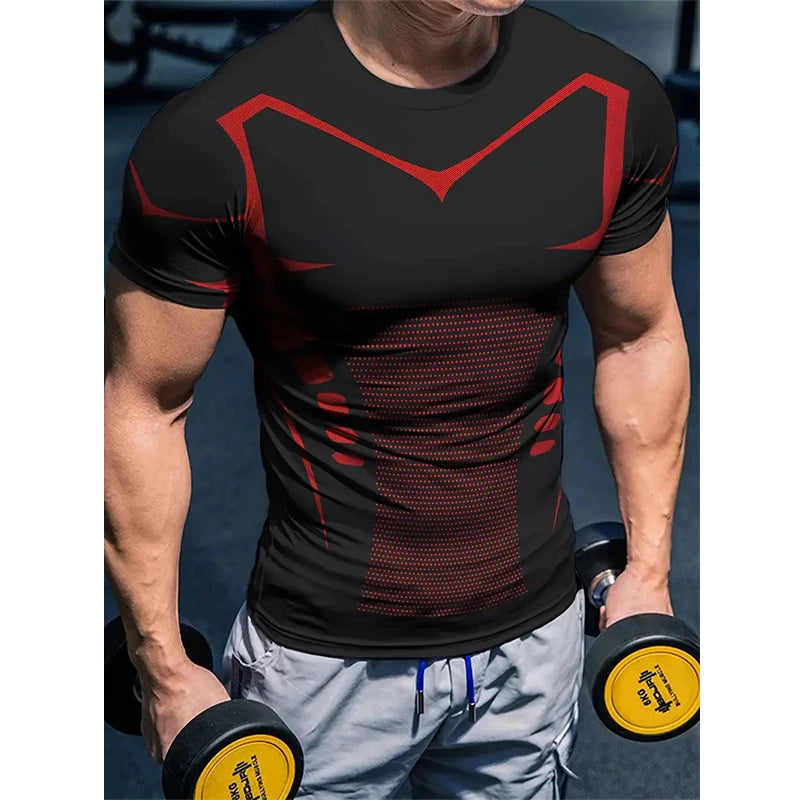 Compression T Shirt New Men Summer Sportswear Running T-shirt Elastic Quick Dry Sport Tops Daily Athletic Gym Stripe Shirts Men American Fitness CLub
