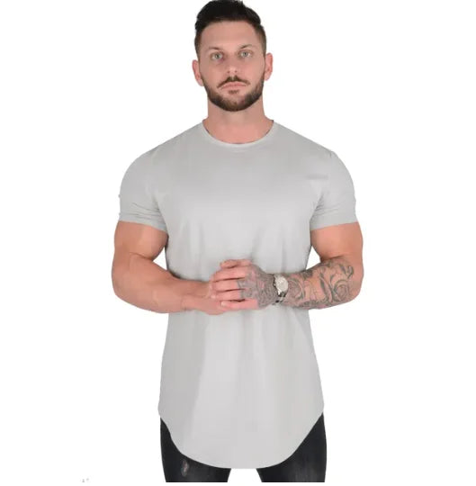 Muscle Fitness T-shirt Summer Men's Athleisure Workout short sleeve T-shirt High Quality cotton Men T-shirt Gym Sport Shirt Tops American Fitness CLub