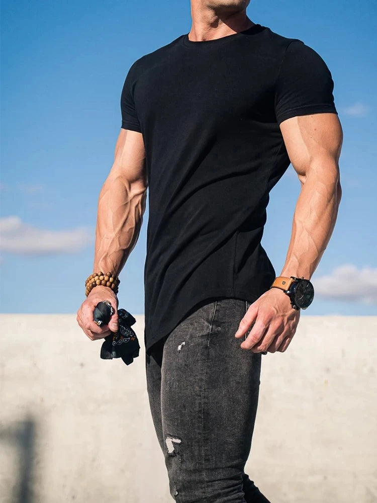 Muscle Fitness T-shirt Summer Men's Athleisure Workout short sleeve T-shirt High Quality cotton Men T-shirt Gym Sport Shirt Tops American Fitness CLub