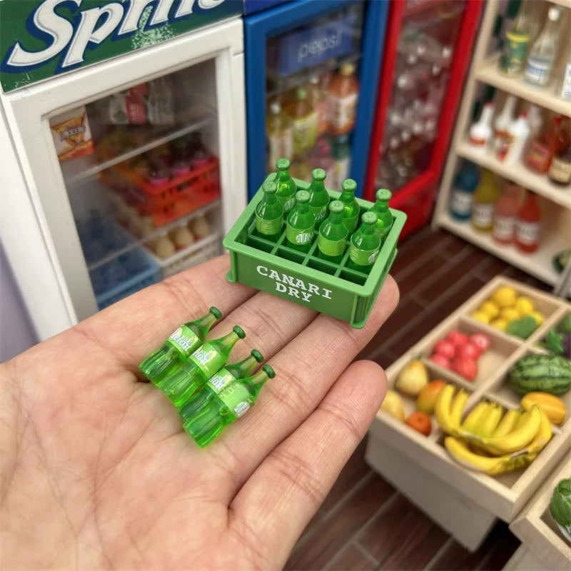 1Set 1:12 Dollhouse Miniature Drinks Soda Drink Bottle with Storage Box Model Doll House Living Scene Decor Toy меблі для кукол American Fitness CLub