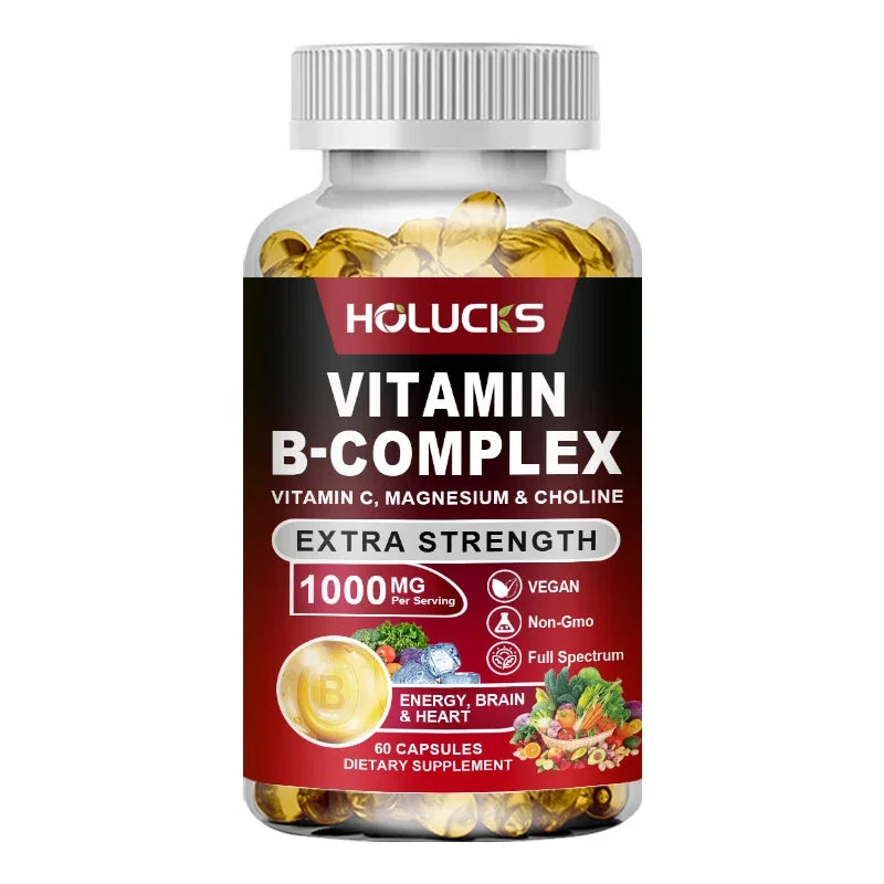 Vitamin B Complex Supplement - (B1, B2, B3, B5, B6, B7, B8, B9, B12 Folic Acid&Biotin) with Vitamin C, Inositol - Energy Healthy American Fitness CLub