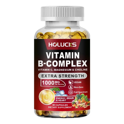 Vitamin B Complex Supplement - (B1, B2, B3, B5, B6, B7, B8, B9, B12 Folic Acid&Biotin) with Vitamin C, Inositol - Energy Healthy American Fitness CLub