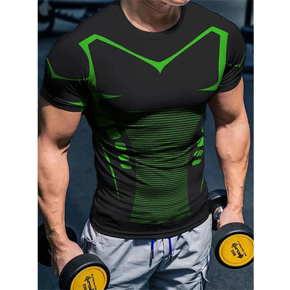 Compression T Shirt New Men Summer Sportswear Running T-shirt Elastic Quick Dry Sport Tops Daily Athletic Gym Stripe Shirts Men American Fitness CLub