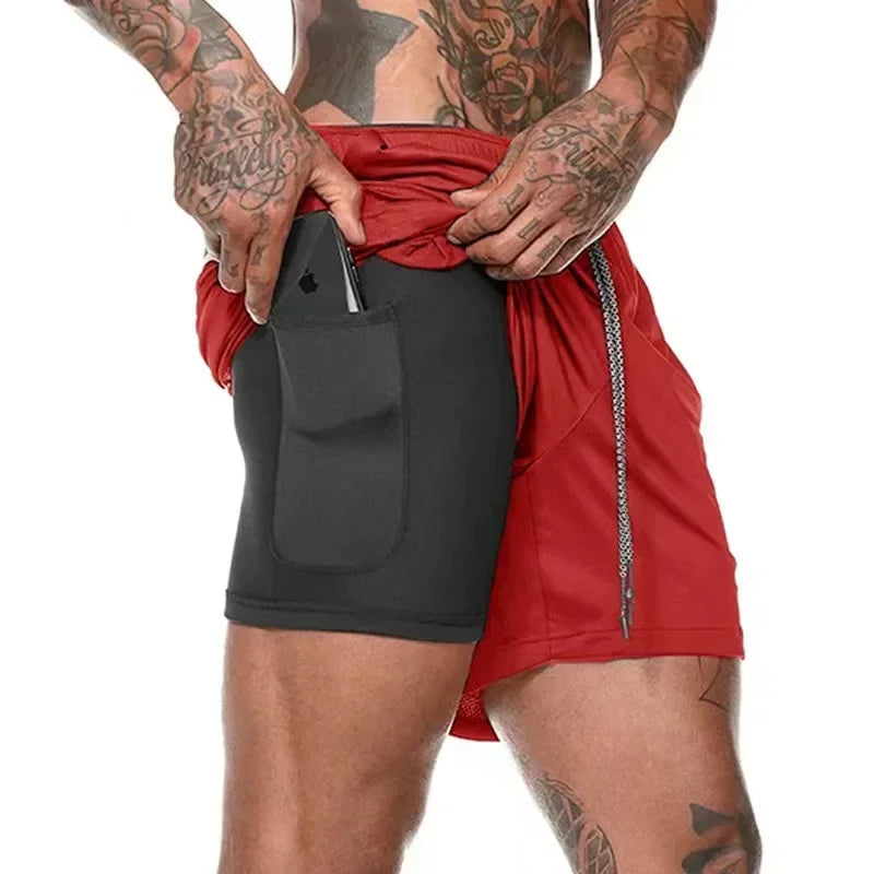 Running Shorts Men Gym Sports Shorts 2 In 1 Quick Dry Workout Training Gym Fitness Jogging Short Pants Summer Men Shorts American Fitness CLub