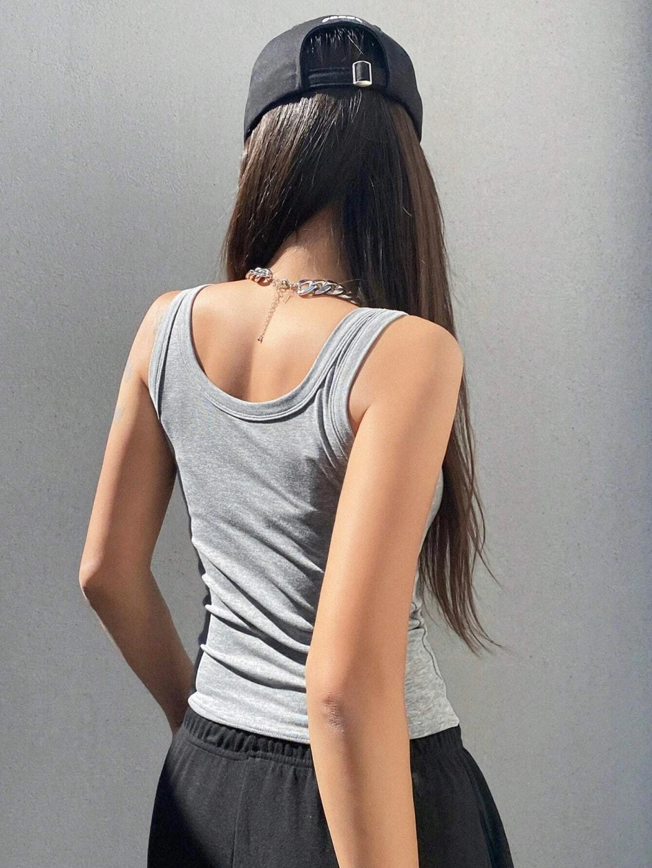 Summer Breathable Comfortable Tank Top Women Sexy Backless Singlet Top Fit Solid Color Square Collar Sleeveless Vest Female American Fitness CLub