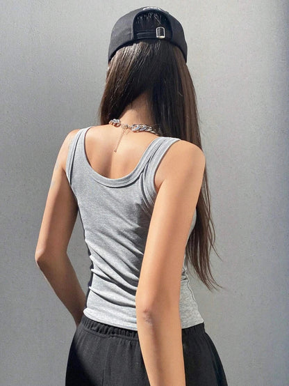 Summer Breathable Comfortable Tank Top Women Sexy Backless Singlet Top Fit Solid Color Square Collar Sleeveless Vest Female American Fitness CLub