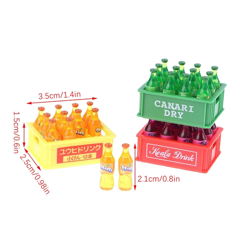 1Set 1:12 Dollhouse Miniature Drinks Soda Drink Bottle with Storage Box Model Doll House Living Scene Decor Toy меблі для кукол American Fitness CLub