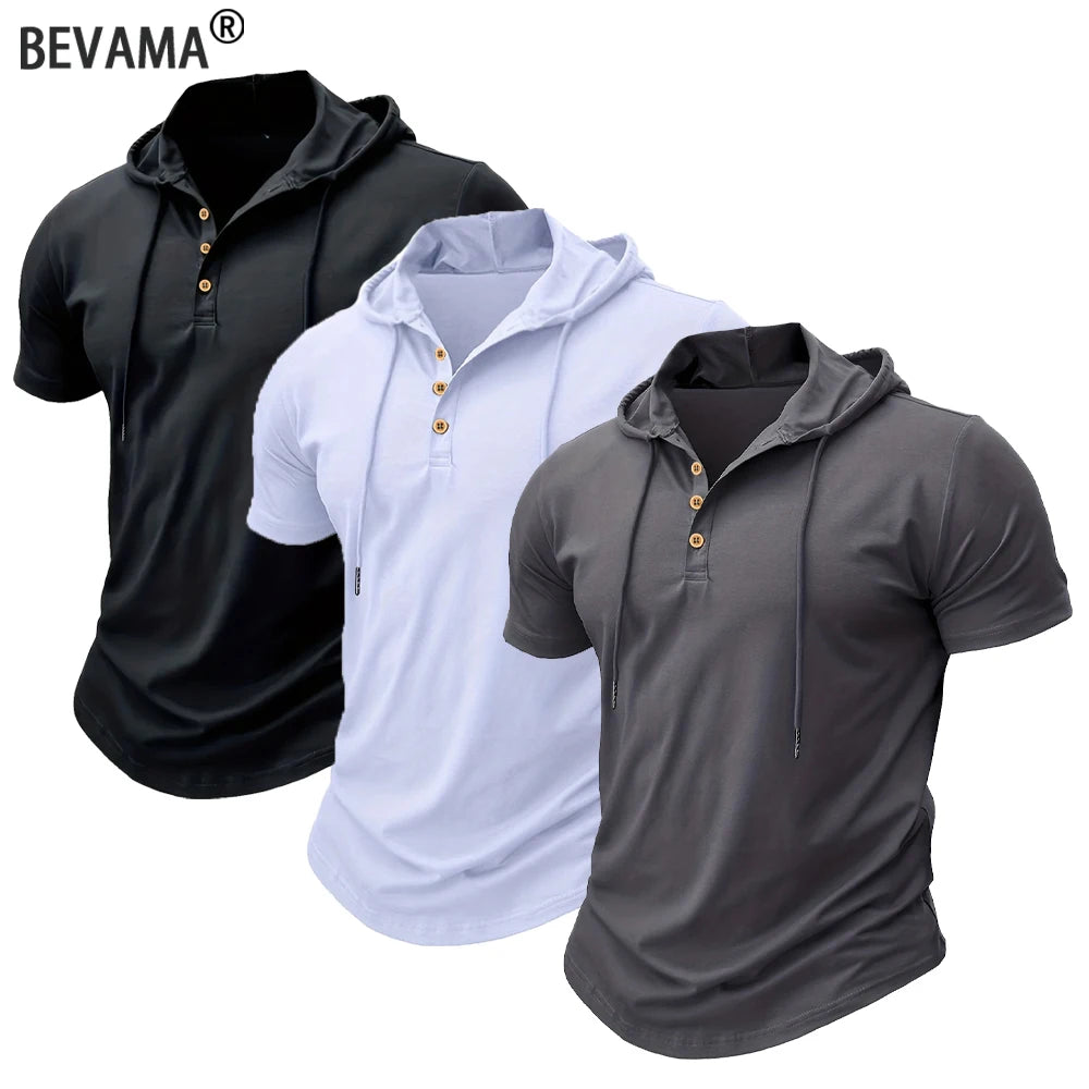 Men's T Shirt Summer Slim Fitness Hooded Short-Sleeved Tees Male Lightweight Hoodie Fitness Breathable Sports Tops American Fitness CLub